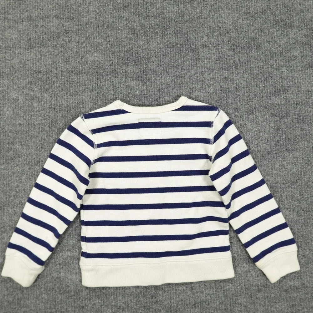 OshKosh B'gosh Sweatshirt Kids 4/5 White Navy Striped Pullover Crewneck Pocket